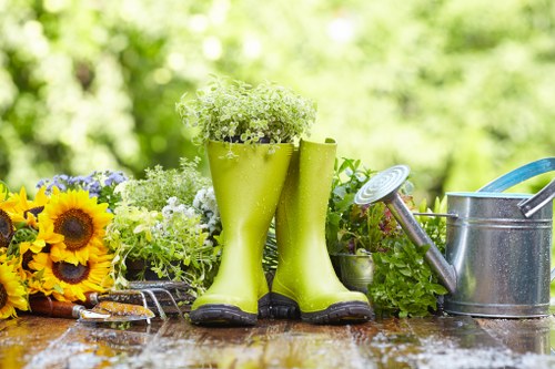 Weather-aware gardening safety practice during outdoor maintenance work